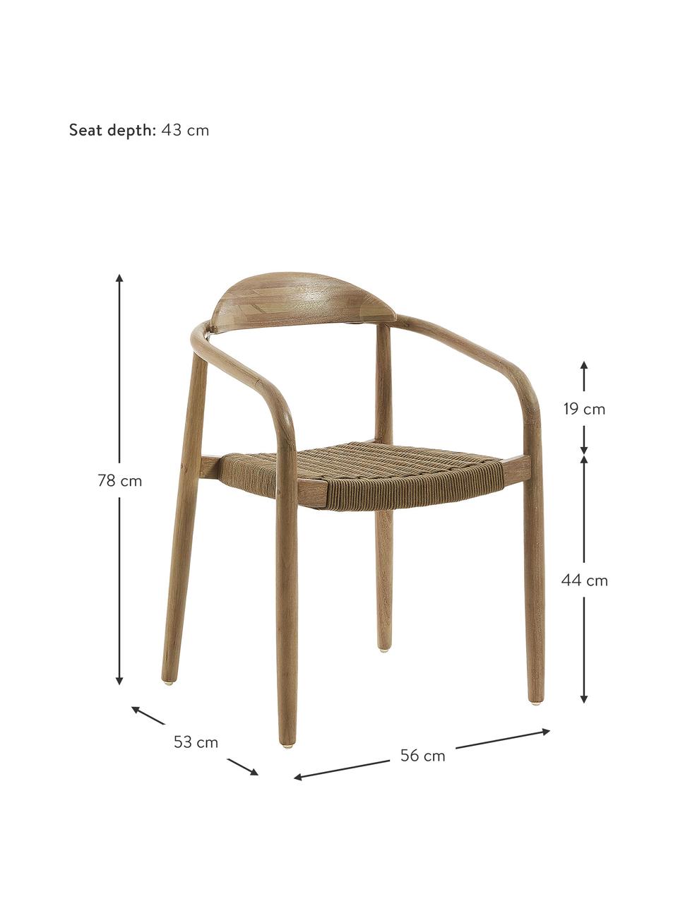 Krzesło z podłokietnikami z litego drewna Nina, Stelaż: lite drewno eukaliptusowe, Brązowy, S 56 x G 53 cm