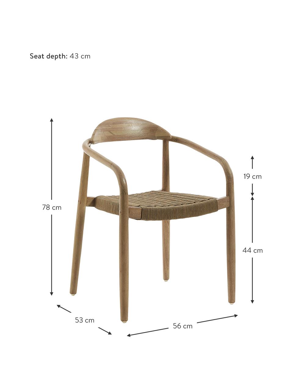 Massief houten fauteuil Nina, Frame: massief eucalyptushout, F, Zitvlak: polyester, uv-bestendig, Bruin, B 56 x D 53 cm