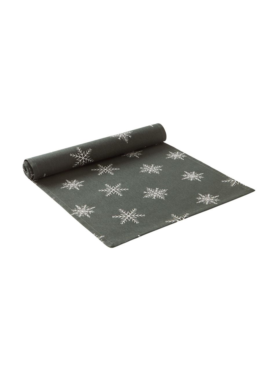 Tafelloper Snow, 100% katoen, afkomstig van duurzame katoenteelt, Groen, wit, B 40 x L 140 cm