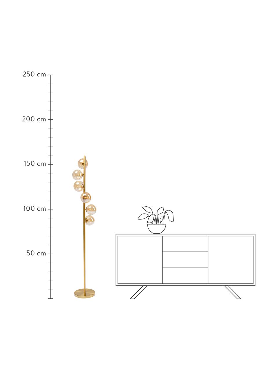 Lámpara de pie Scala, Pantalla: vidrio, Cable: cubierto en tela, Dorado, Ø 28 x Al 160 cm