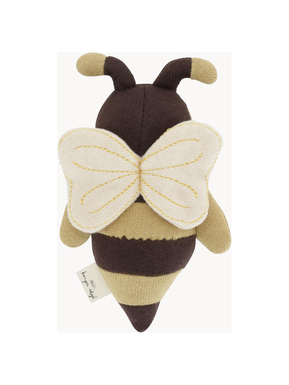 Przytulanka z bawełny Bee, Ochrowy, ciemny brązowy, D 15 cm