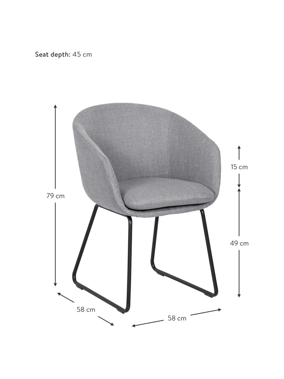 Silla con reposabrazos Juri, Tapizado: poliéster 50.000 ciclos e, Patas: metal con pintura en polv, Gris claro, An 55 x F 57 cm