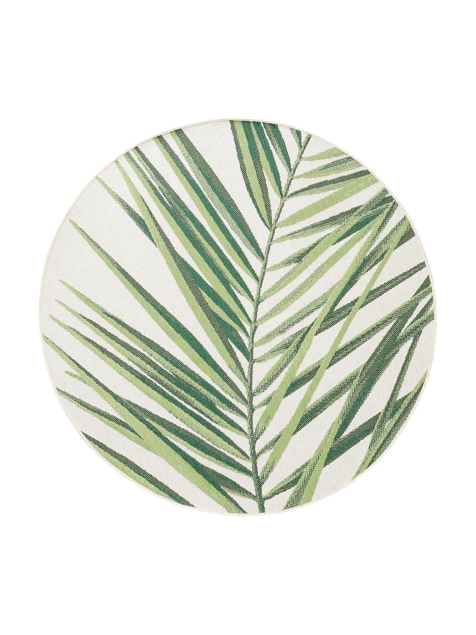 Tappeto rotondo da interno-esterno con motivo foglie Capri, 100% polipropilene, Verde, beige, Ø 160 cm (taglia L)
