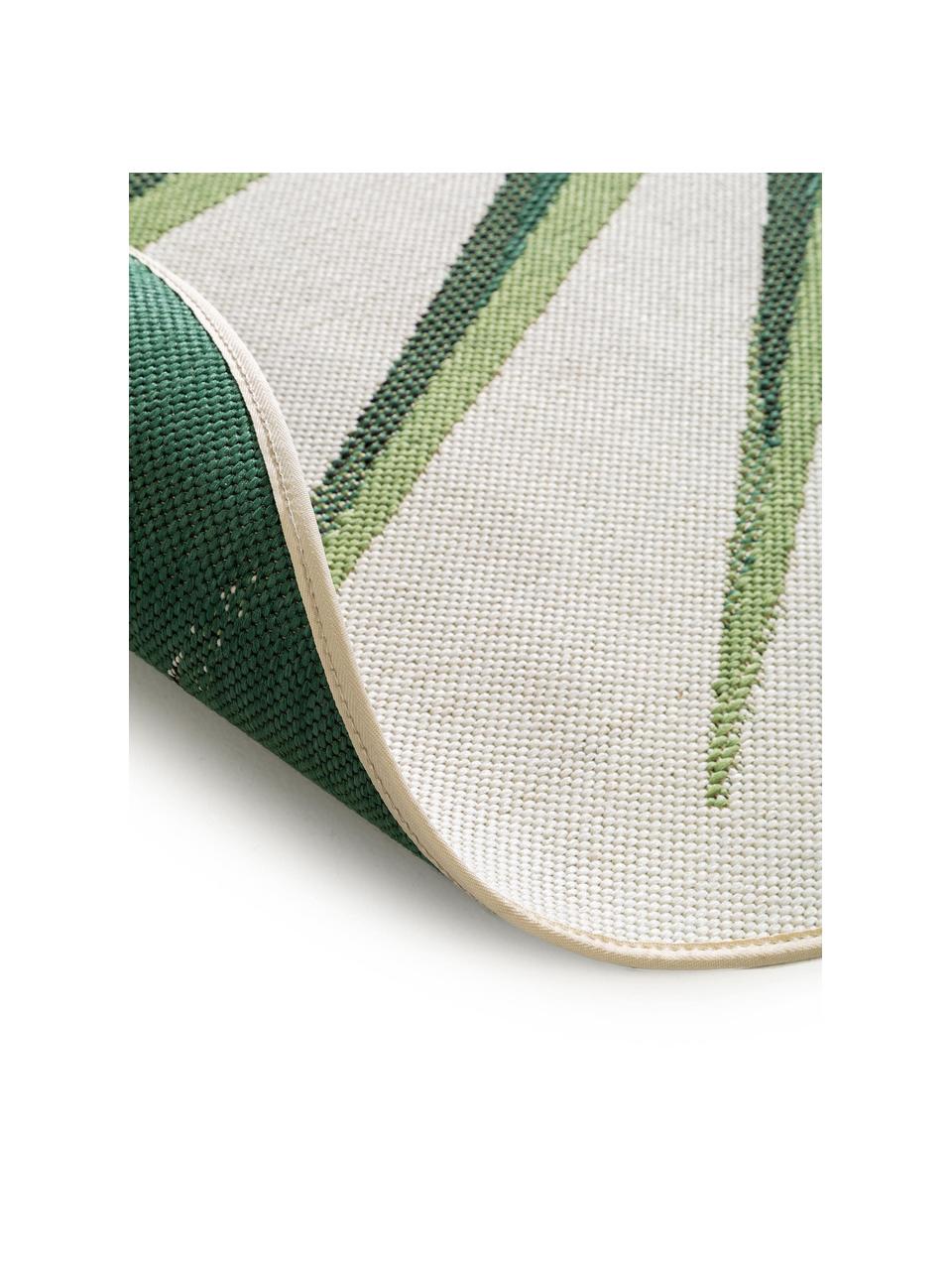 Kulatý vnitřní a venkovní koberec s motivem listů Capri, Zelená, béžová