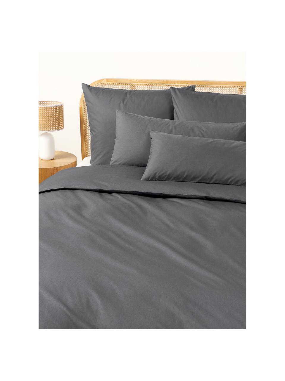 Housse de couette en percale de coton Elsie, Anthracite, larg. 200 x long. 200 cm