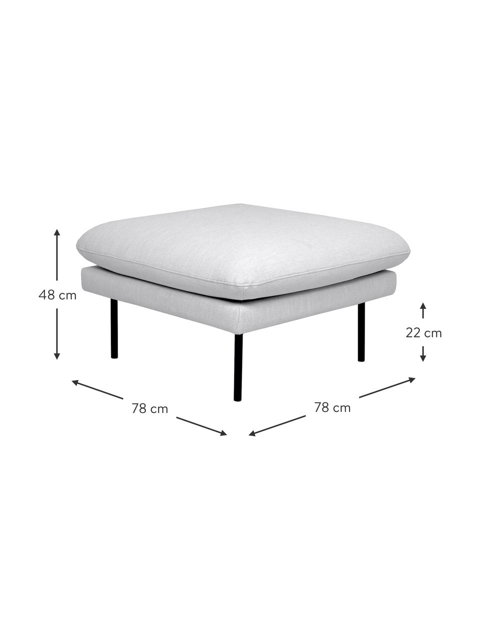 Poggiapiedi da divano con piedini in metallo Moby, Rivestimento: poliestere Con 60.000 cic, Struttura: legno di pino massiccio, , Piedini: metallo verniciato a polv, Grigio chiaro, Larg. 78 x Alt. 48 cm