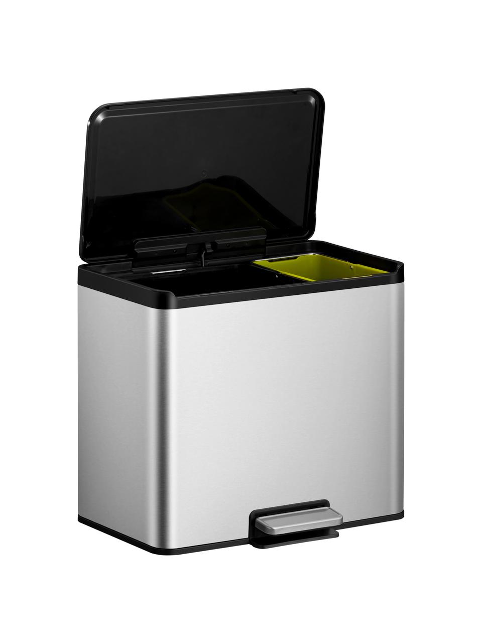 Pattumiera con funzione pedale Essential, 20 L + 9 L, Contenitore: acciaio inossidabile spaz, Coperchio: plastica, Argentato, Larg. 46 x Prof. 39 cm, 20 L + 9 L