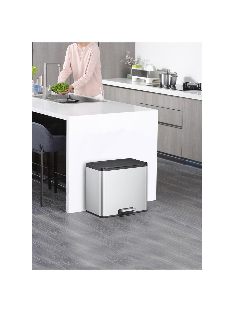 Pattumiera con funzione pedale Essential, 20 L + 9 L, Contenitore: acciaio inossidabile spaz, Coperchio: plastica, Argentato, Larg. 46 x Prof. 39 cm, 20 L + 9 L