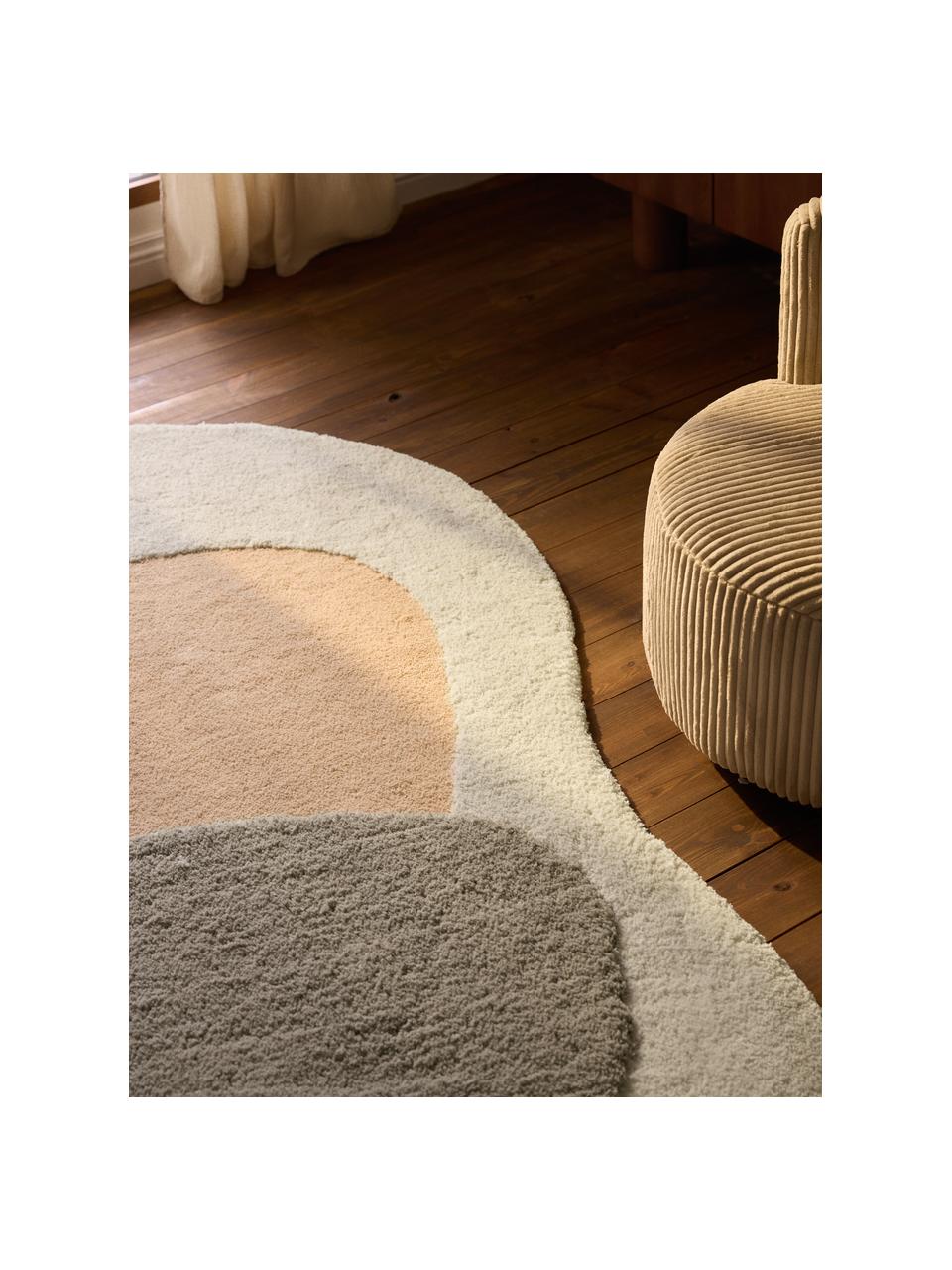Teppich Rylee in organischer Form, 100 % Polyester, GRS-zertifiziert, Off White, Peach, Hellgrau, B 160 x L 230 cm (Größe M)