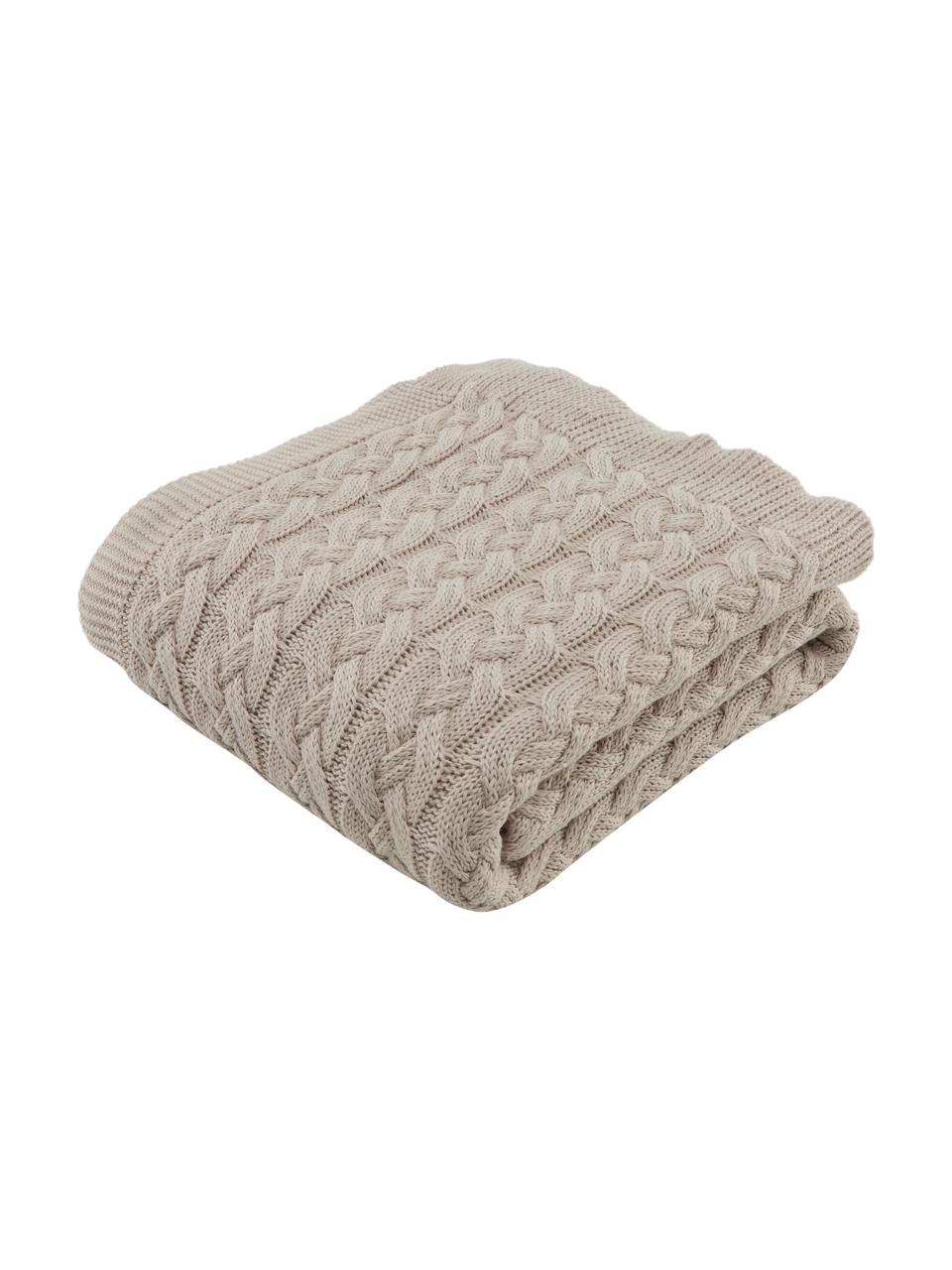 Strickdecke Caleb mit Zopfmuster in Beige, 100% gekämmte Baumwolle, Beige, 130 x 170 cm