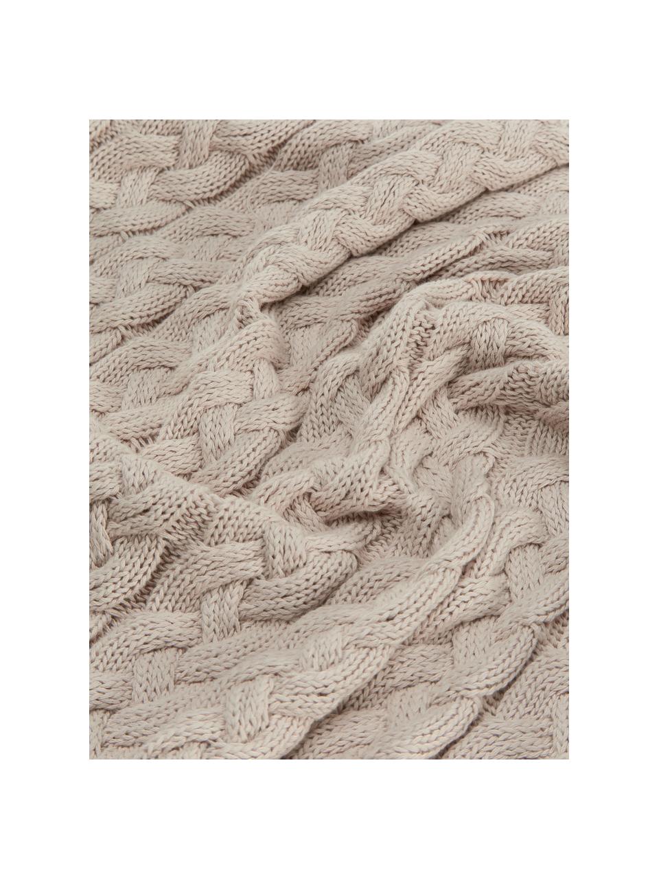 Coperta a maglia con motivo a trecce Caleb, 100% cotone pettinato, Beige, Larg. 130 x Lung. 170 cm