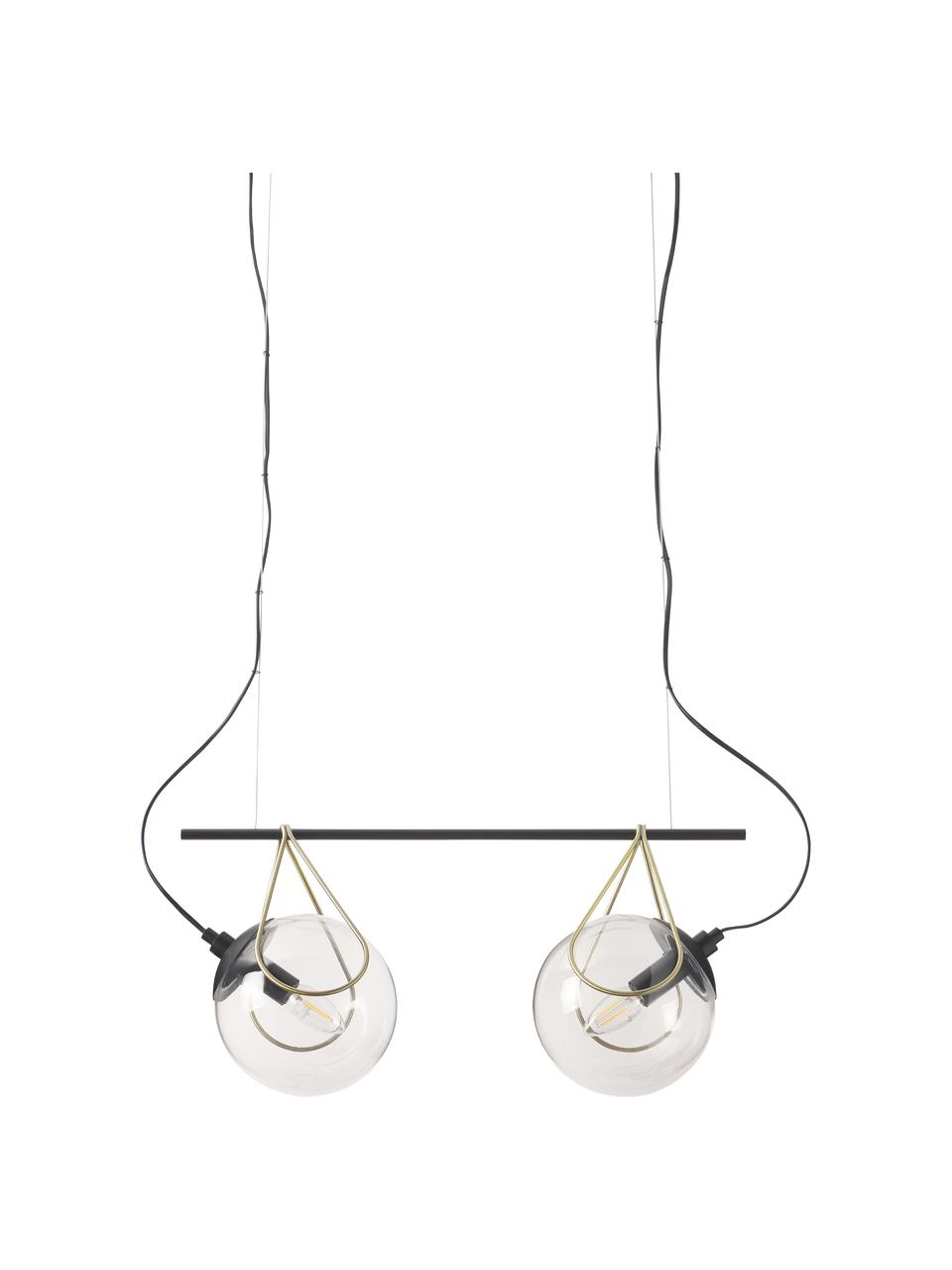 Sklenená guľová závesná lampa Drea, Čierna, mosadzné odtiene, Ø 18 x V 150 cm
