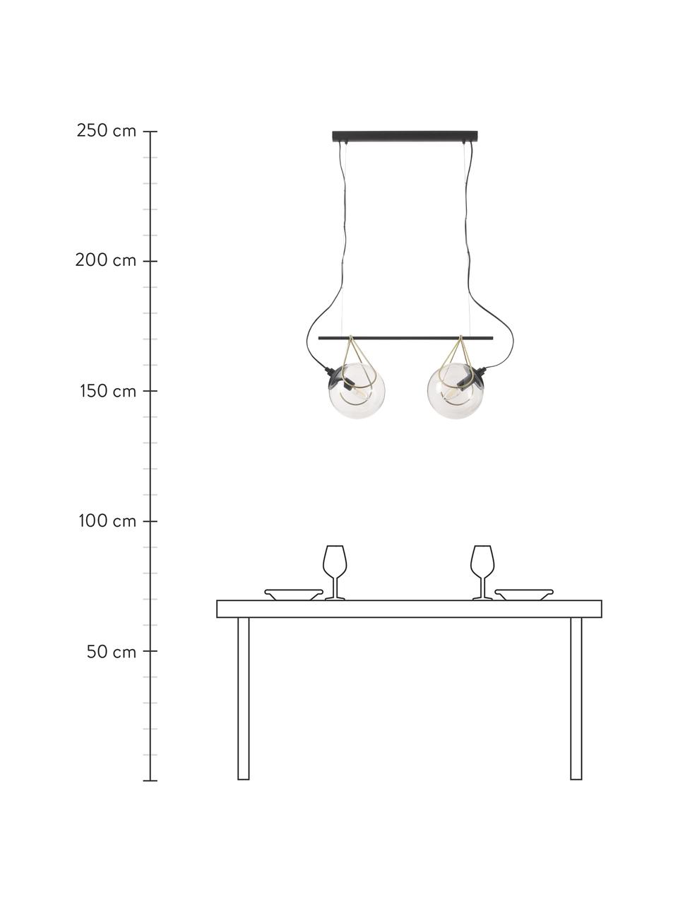 Sklenená guľová závesná lampa Drea, Čierna, mosadzné odtiene, Ø 18 x V 150 cm