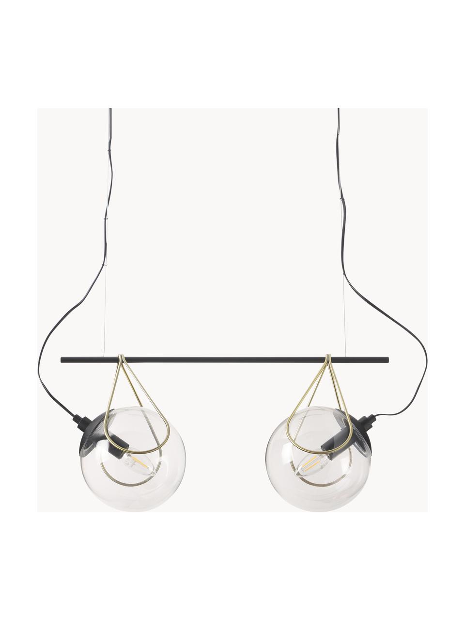 Hanglamp met glazen bollen Drea, Zwart, goudkleurig, Ø 18 x H 150 cm