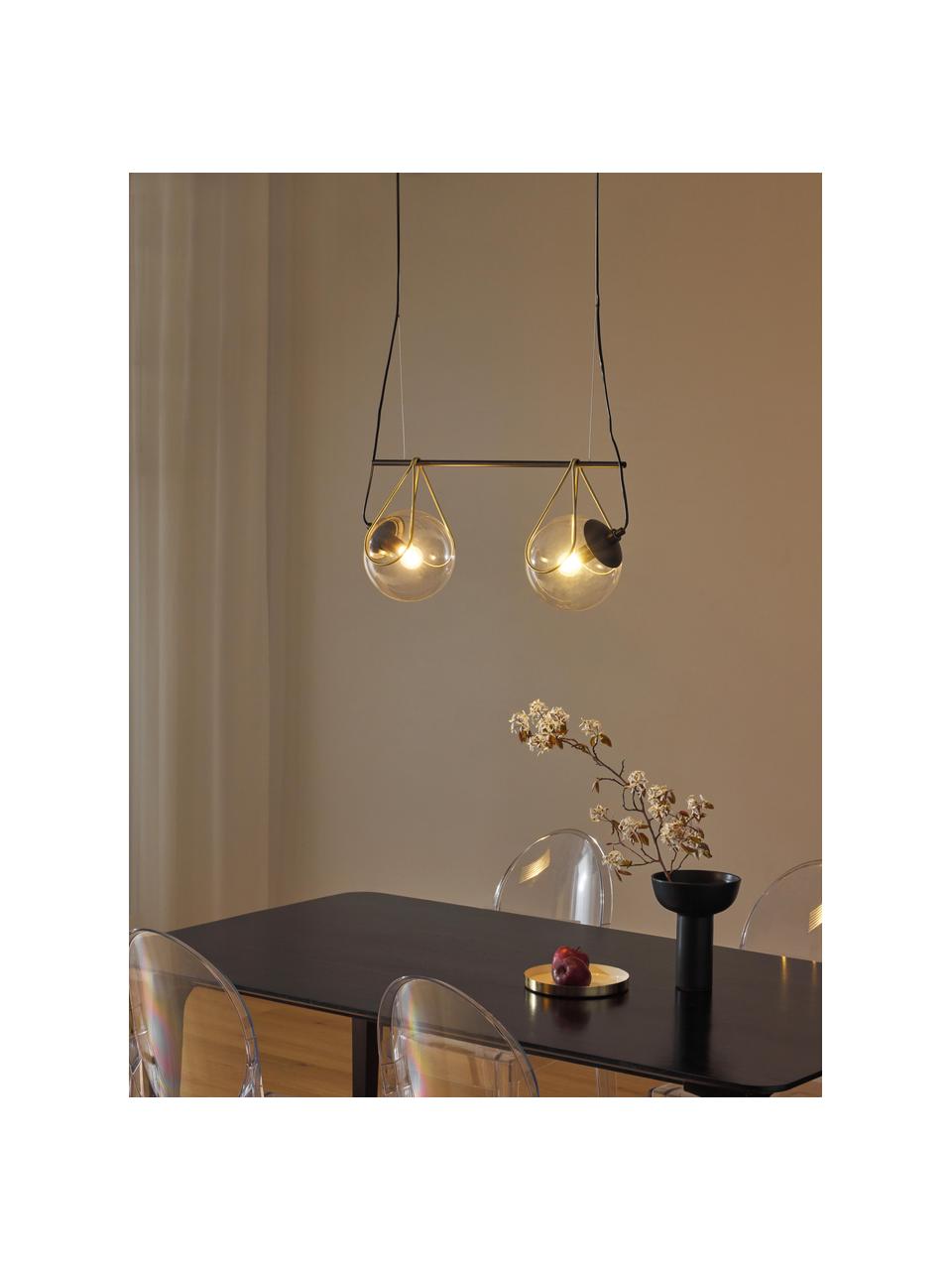 Hanglamp met glazen bollen Drea, Zwart, goudkleurig, Ø 18 x H 150 cm