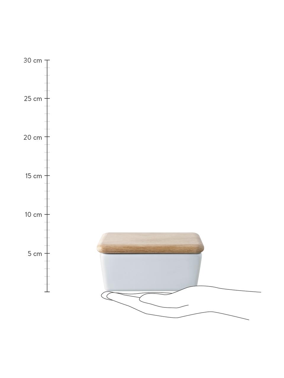 Butterdose Dine, Dose: Porzellan, Deckel: Eichenholz, Weiß, Eichenholz, 14 x 7 cm