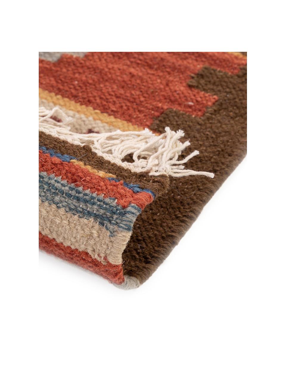Handgeweven kelim loper Zohra van wol, Onderzijde: 100% wol Bij wollen vloer, Roodtinten, B 80 x L 200 cm