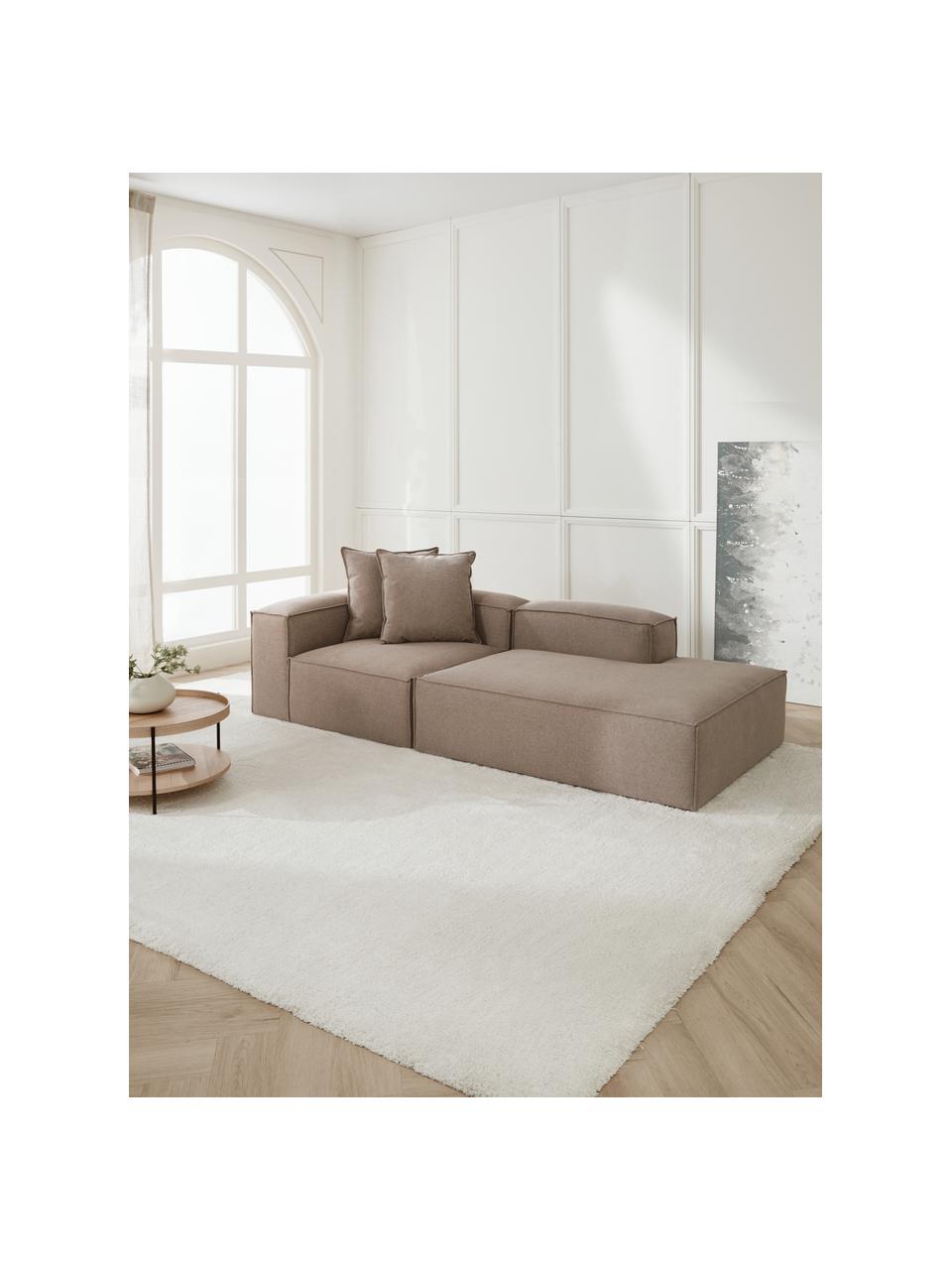 Modulaire chaise longue Lennon, Bekleding: 100% polyester De slijtva, Frame: massief grenenhout, multi, Poten: kunststof Dit product is , Geweven stof taupe, B 269 x D 119 cm, armleuning rechts