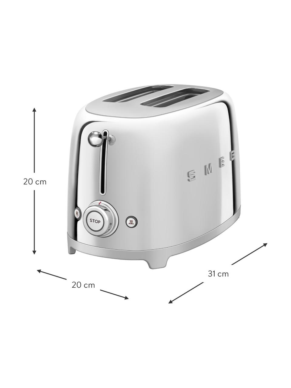 Kompakt Toaster 50's Style, Edelstahl, lackiert, Chromfarben, glänzend, B 31 x T 20 cm