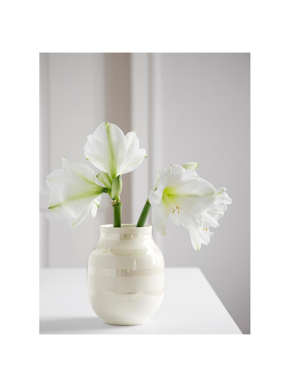 Handgefertigte Keramik-Vase Omaggio, H 20 cm, Keramik, Hellbeige, Off White, Ø 17 x H 20 cm