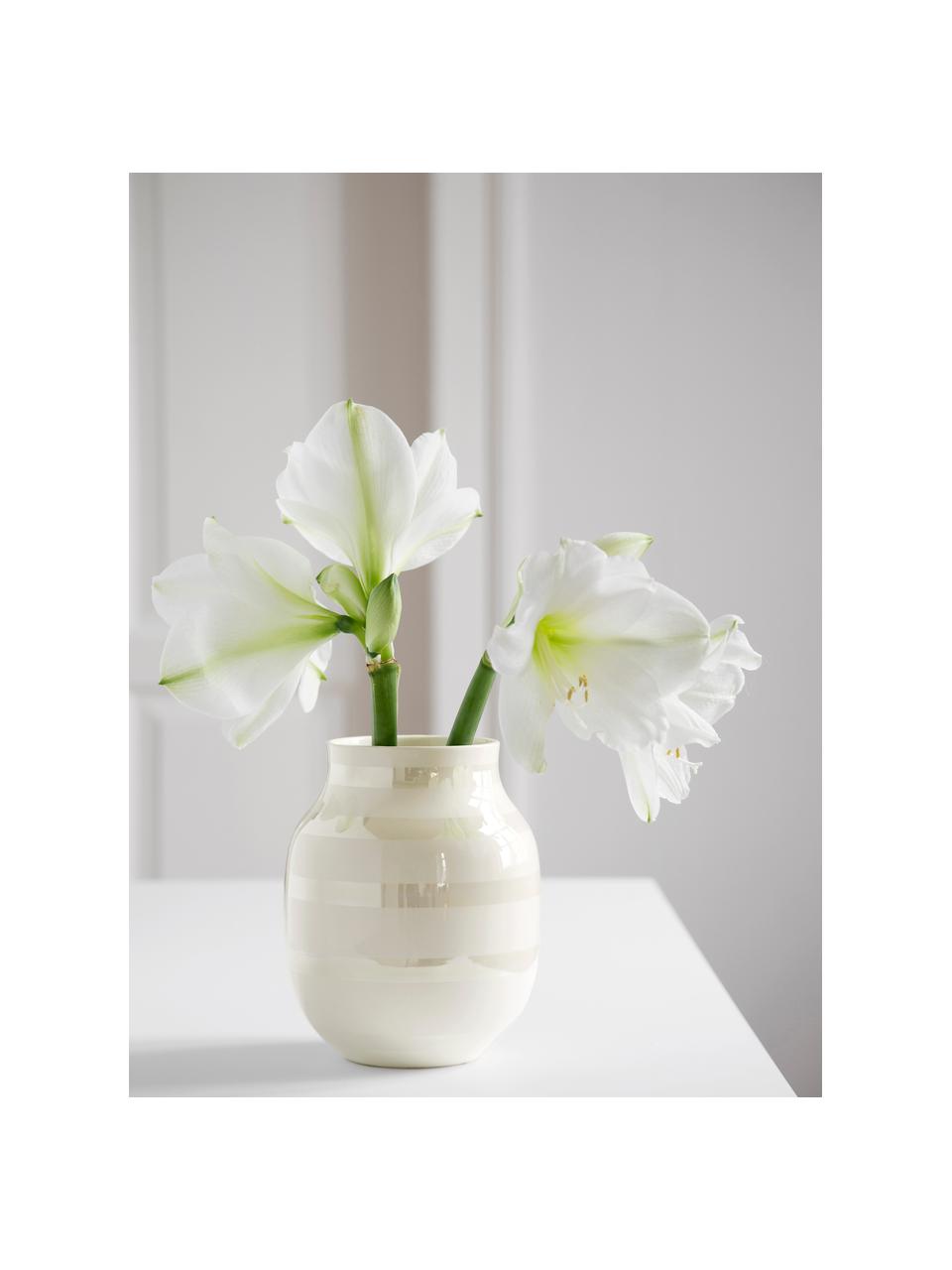 Vase artisanal en céramique Omaggio, haut. 20 cm, Céramique, Beige clair, blanc cassé, Ø 17 x haut. 20 cm