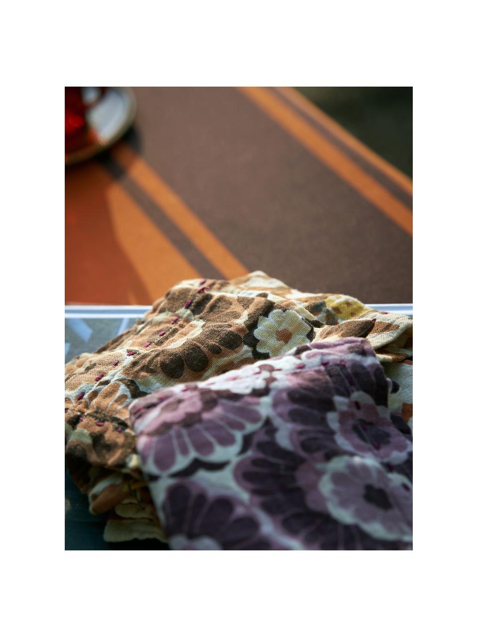 Serviettes de table Floral, 2 pièces, 100 % coton, Brun, orangé, blanc, larg. 30 x long. 30 cm