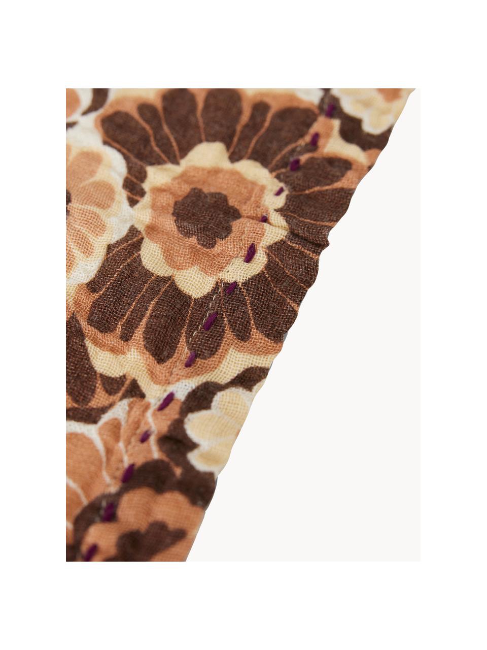 Serviettes de table Floral, 2 pièces, 100 % coton, Brun, orangé, blanc, larg. 30 x long. 30 cm