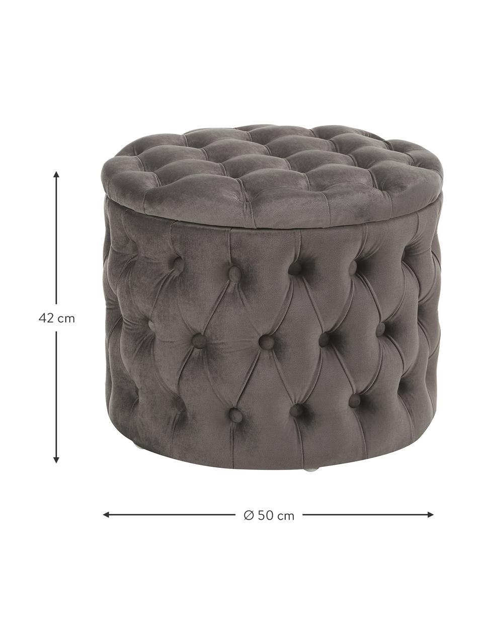 Sametový taburet s úložným prostorem Chiara, Tmavě šedá, Ø 50 cm, V 42 cm