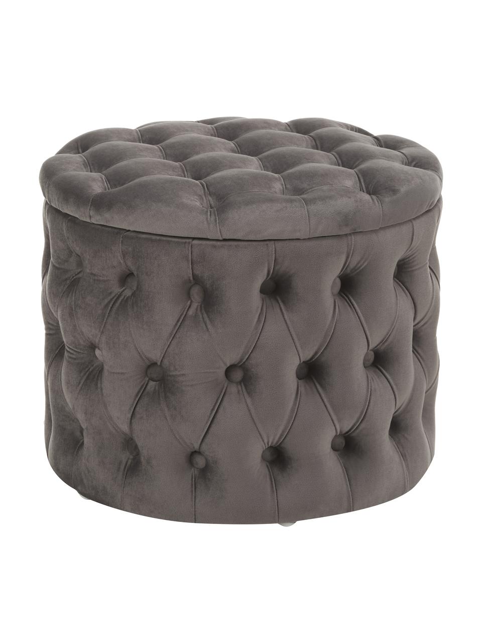 Sametový taburet s úložným prostorem Chiara, Tmavě šedá, Ø 50 cm, V 42 cm