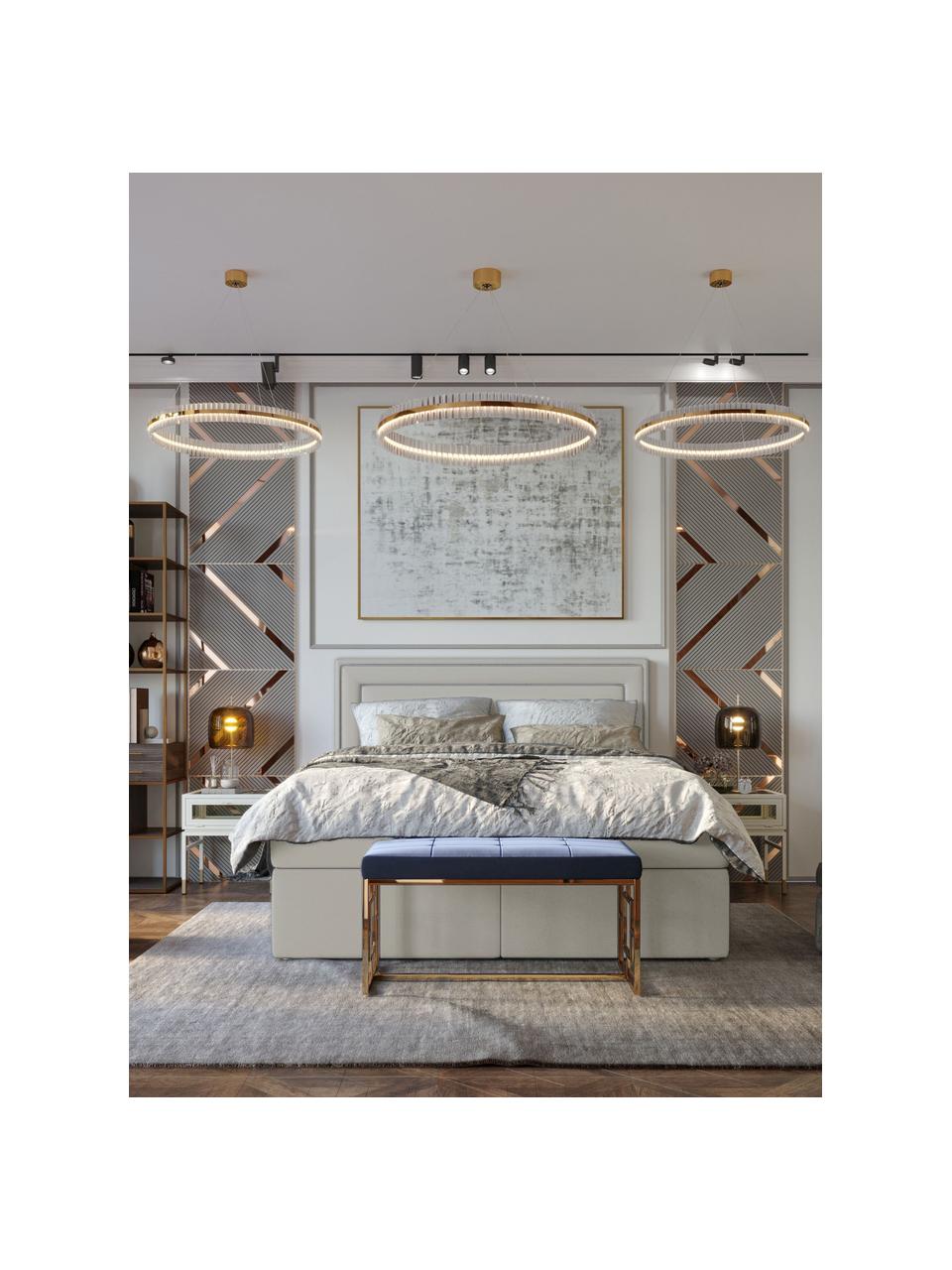 Zamatová boxspring posteľ s úložným priestorom Annecy, Béžová, 140 x 200 cm, tvrdosť H2