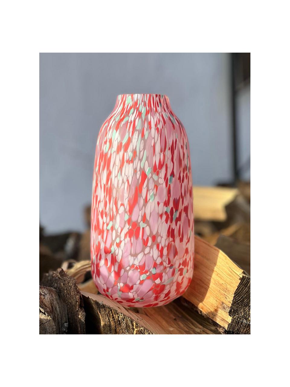 Ručně vyrobená váza Confetti, Sklo, Odstíny růžové, červená, světle modrá, Ø 13 cm, V 26 cm