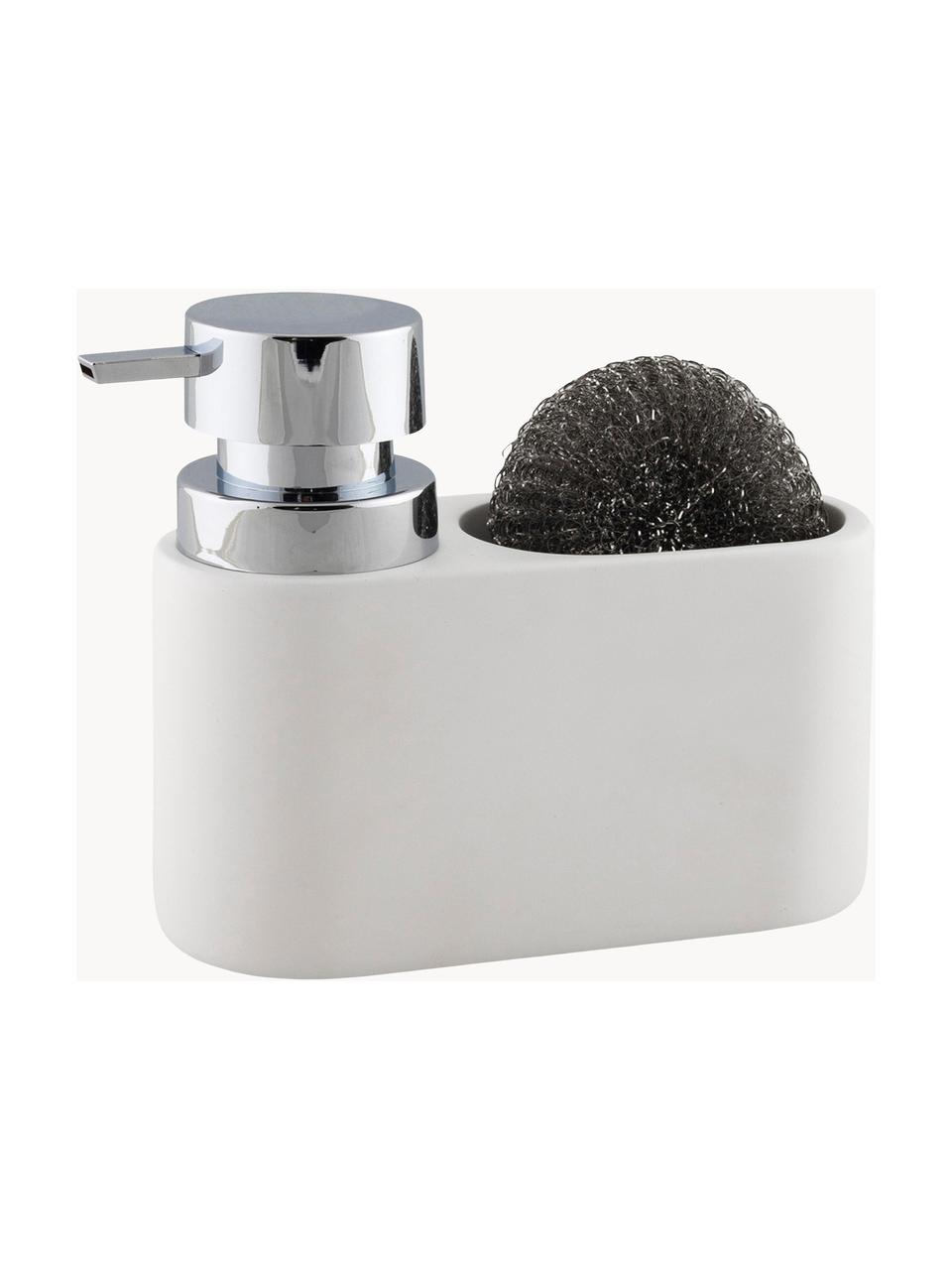 Distributeur de savon avec éponge Strepa, 2 élém., Blanc, larg. 19 x haut. 15 cm