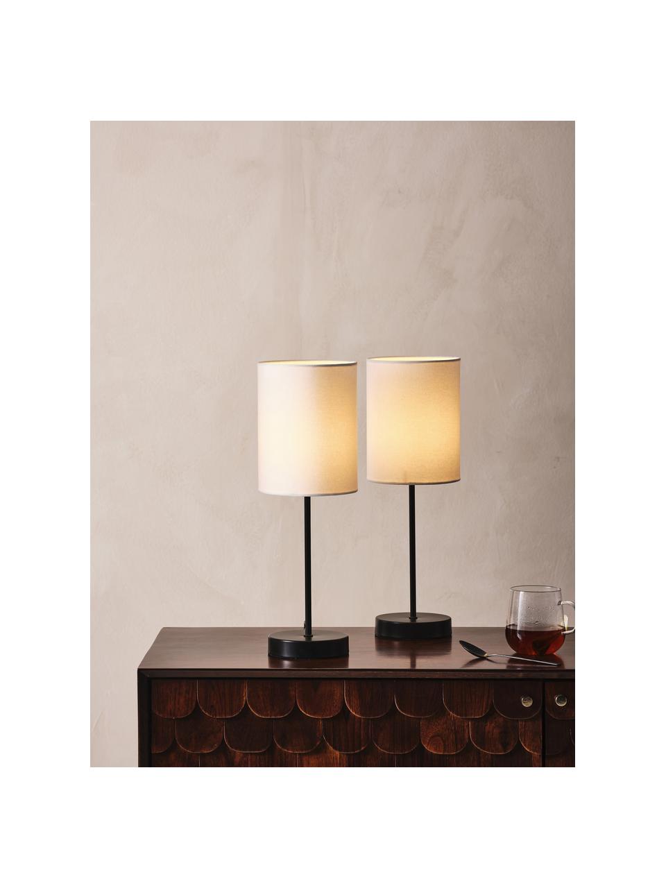 Klassieke nachtlampen Seth, 2 stuks, Lampenkap: textiel, Lampvoet: gelakt metaal, Wit, zwart, Ø 15 x H 45 cm