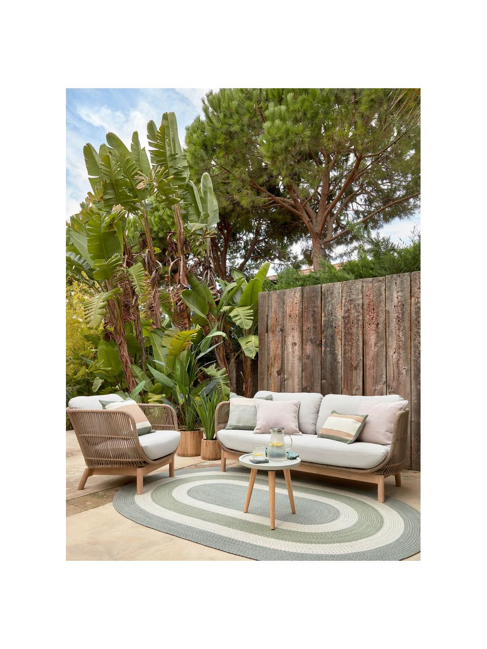 Canapé de jardin 2 places en acacia Catalina, Velours côtelé beige clair, bois d'acacia, larg. 170 x prof. 80 cm