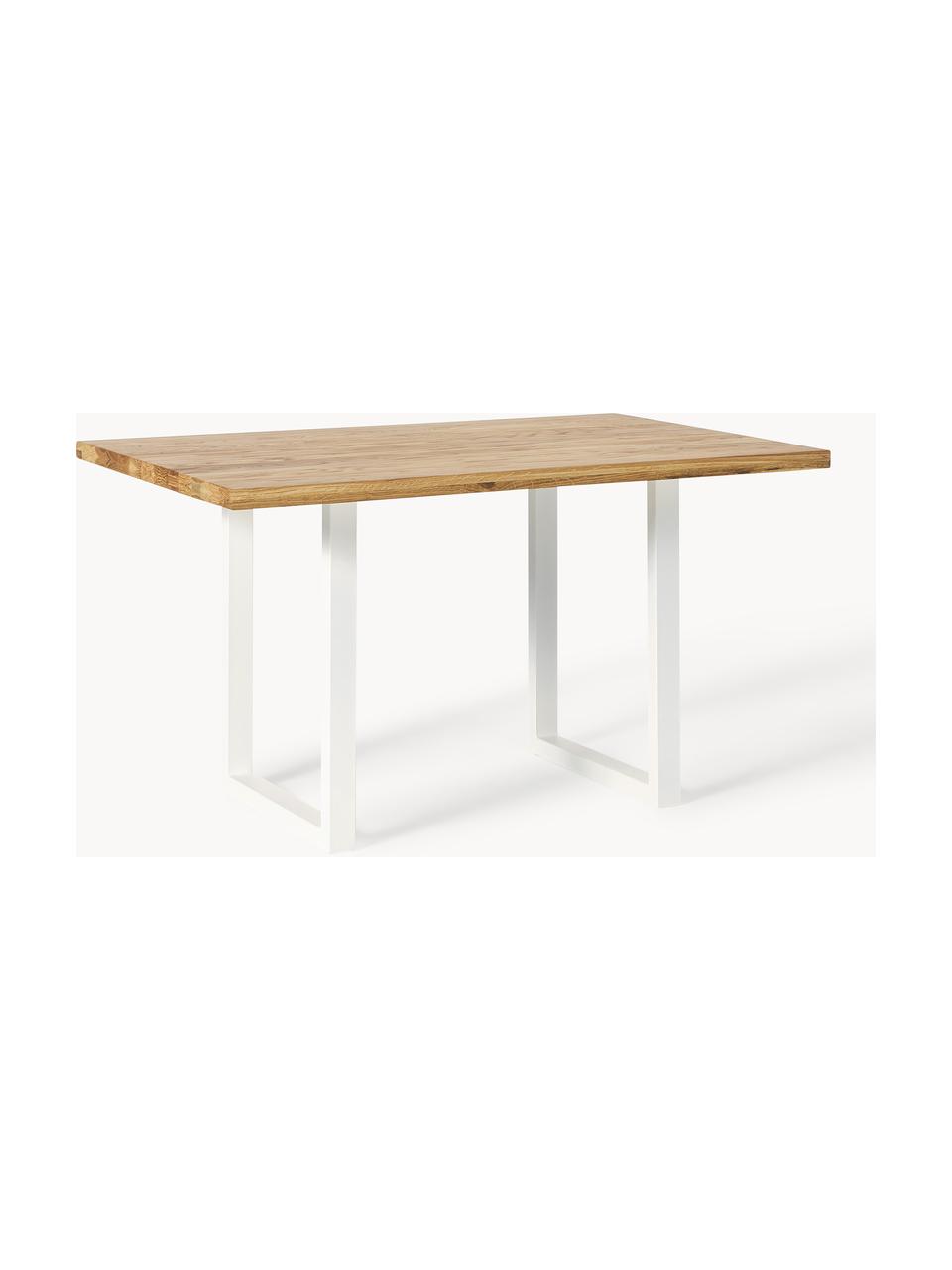 Stół do jadalni z drewna dębowego Oliver, różne rozmiary, Blat: drewno dębowe olejowane, Nogi: metal malowany proszkowo , Drewno dębowe, biały, S 140 x G 90 cm