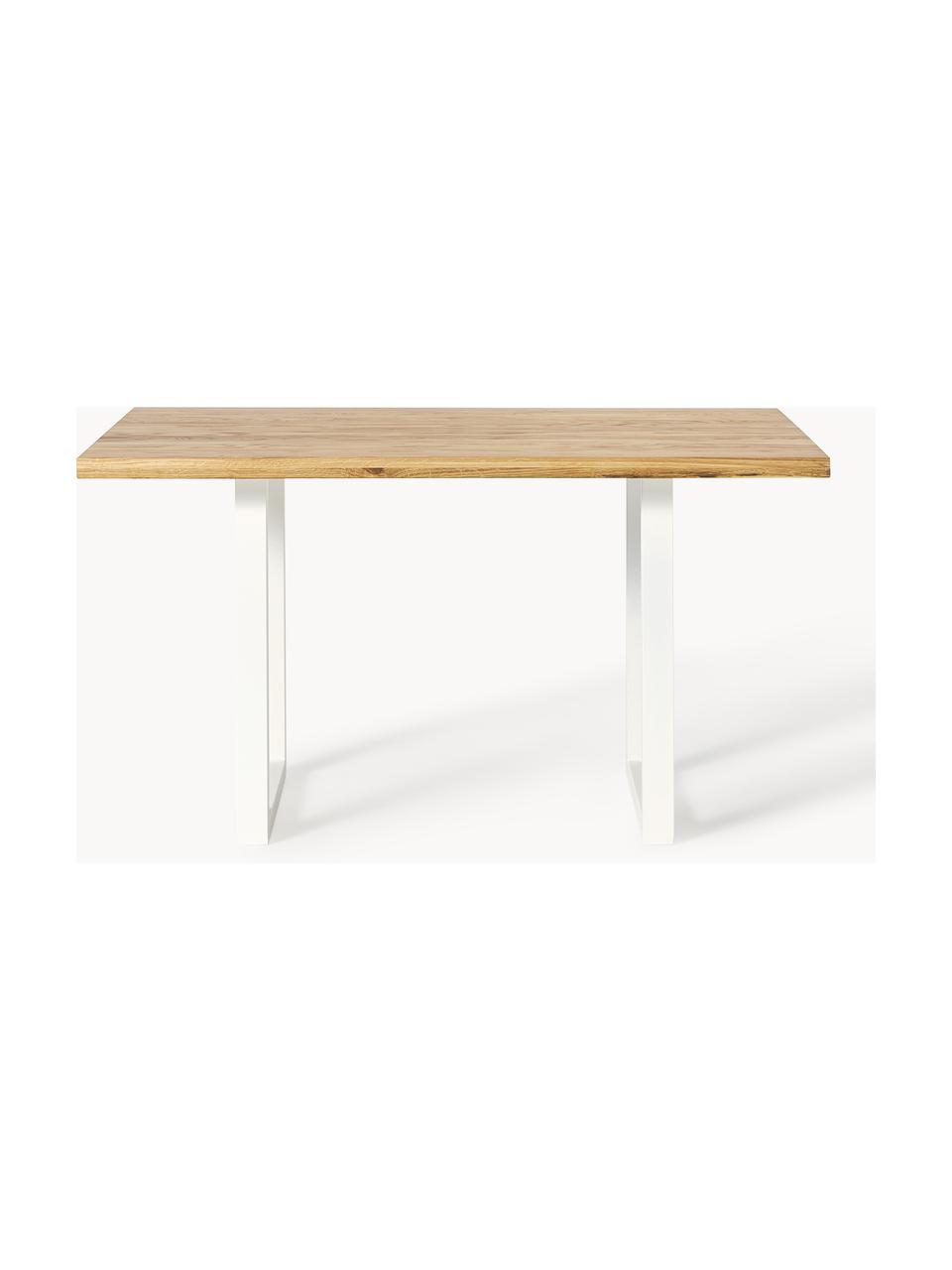 Mesa de comedor de madera de roble Oliver, tamaños diferentes, Asiento: madera de roble maciza ac, Patas: metal con pintura en polv, Madera de roble, blanco, An 140 x F 90 cm