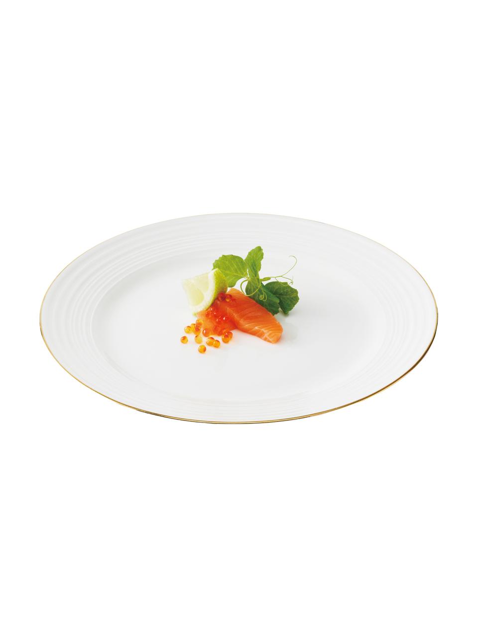 Platos postre texturizados Cobald, 4 uds., Porcelana, Blanco, dorado, Ø 23 cm