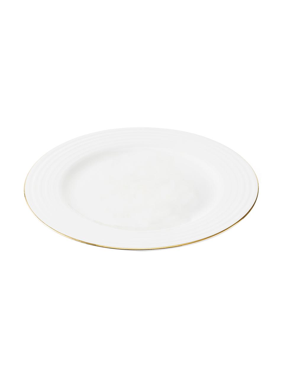 Platos postre texturizados Cobald, 4 uds., Porcelana, Blanco, dorado, Ø 23 cm