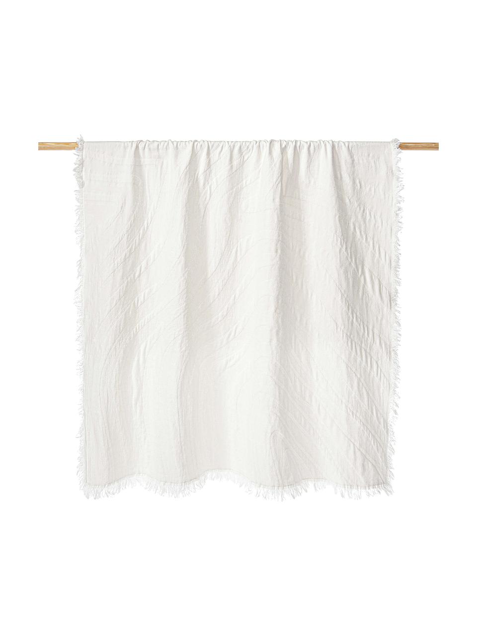 Koc z bawełny z frędzlami Wavery, 100% bawełna, Kremowobiały, S 130 x D 170 cm