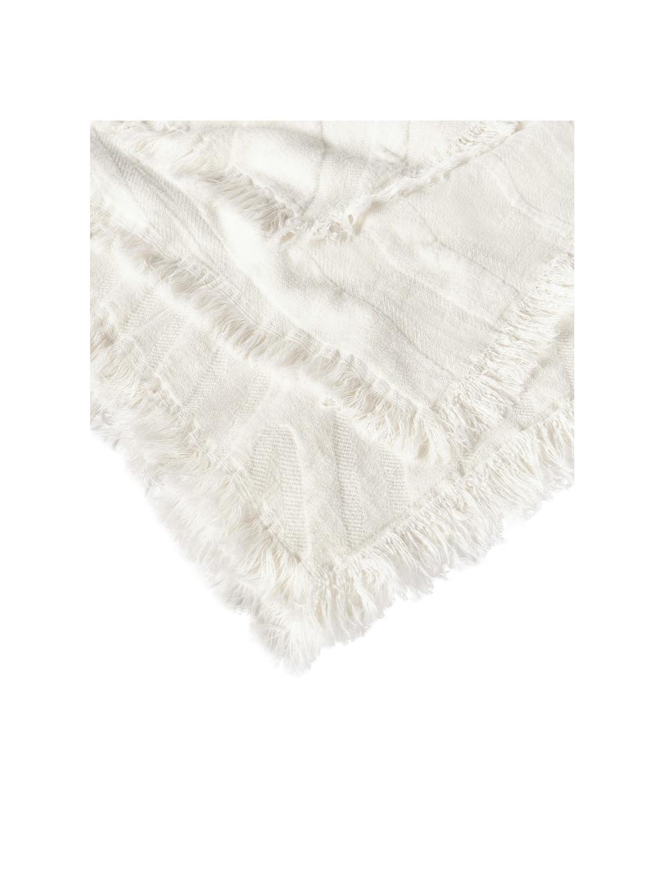 Manta de agodón texturizado con flecos Wavery, 100% algodón, Blanco crema, An 130 x L 170 cm