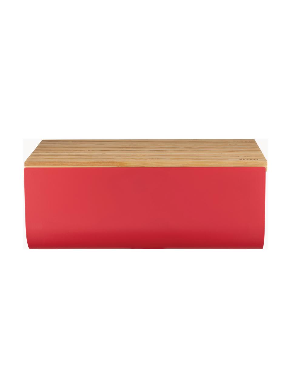 Portapane con coperchio in legno di bambù Mattina, Coperchio: legno di bambù, Contenitore: acciaio con resina epossi, Rosso, legno di bambù, Larg. 34 x Alt. 14 cm