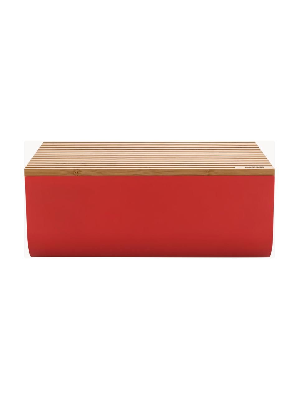 Brotkasten Mattina mit Bambusholz-Deckel, Deckel: Bambusholz, Behälter: Stahl mit Epoxidharz, ein, Rot, Bambusholz, B 34 x H 14 cm