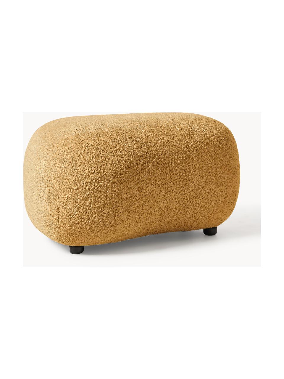 Pouf en peluche-bouclette Alba, Peluche-bouclette ocre, larg. 70 x haut. 42 cm, courbé à gauche