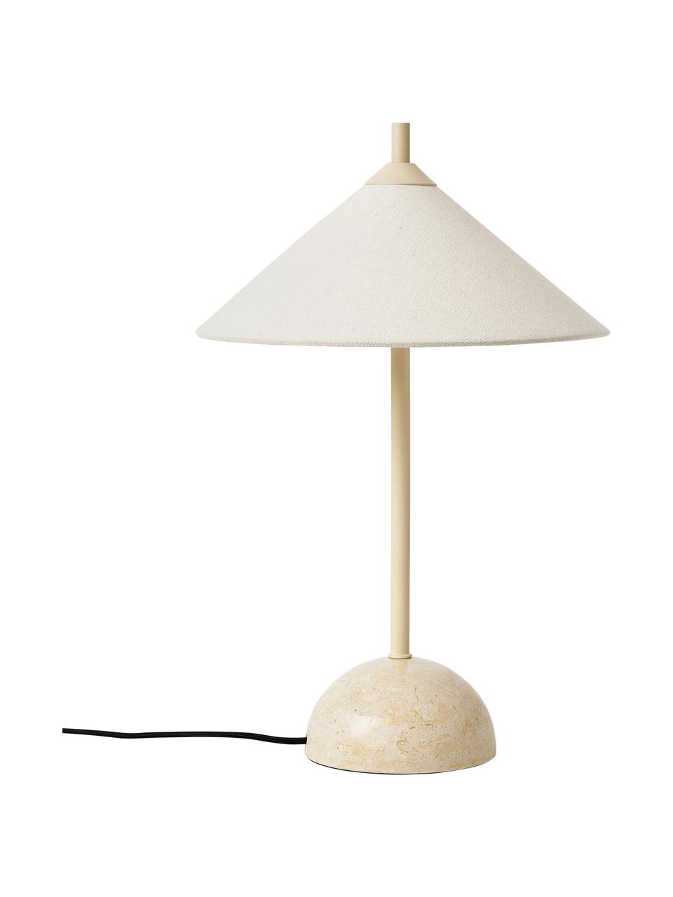 Lampada da tavolo con base in marmo Vica, Paralume: lino (100% poliestere), Struttura: metallo rivestito, Beige marmorizzato, Ø 15 x Alt. 8 cm