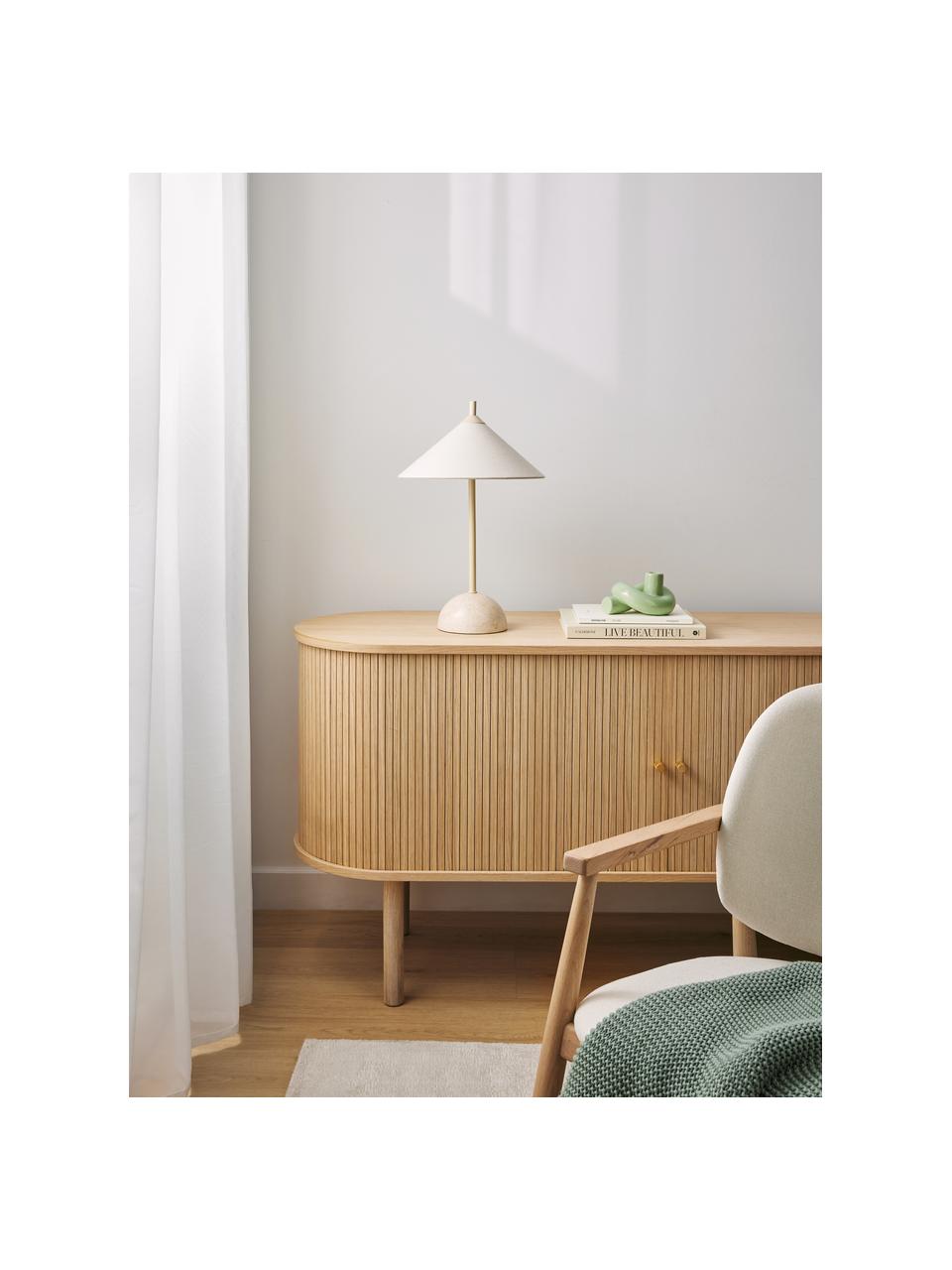 Lámpara de mesa de mármol Vica, Pantalla: lino (100% poliéster), Estructura: metal recubierto, Cable: cubierto en tela, Mármol beige, Ø 31 x Al 48 cm