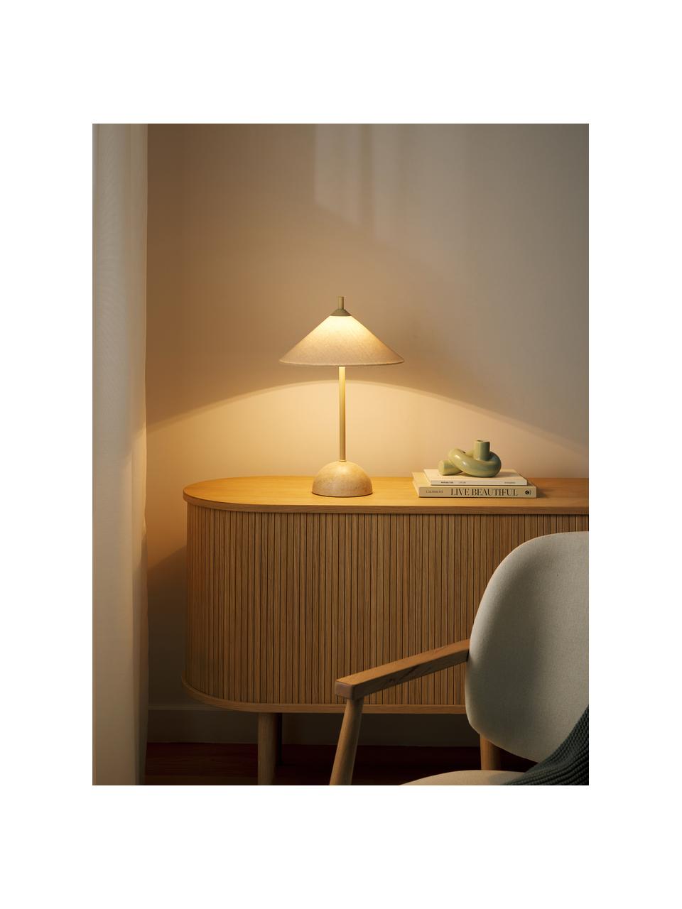 Lámpara de mesa de mármol Vica, Pantalla: lino (100% poliéster), Estructura: metal recubierto, Cable: cubierto en tela, Mármol beige, Ø 31 x Al 48 cm