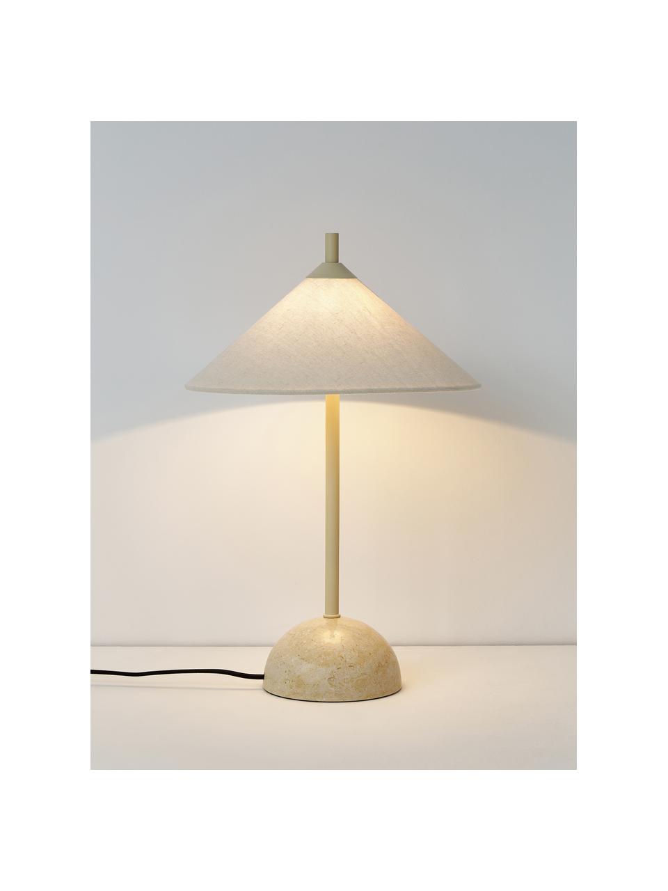 Tafellamp Vica met marmeren voet, Lampenkap: linnen (100% polyester), Lampvoet: keramiek, Crèmewit, beige, gemarmerd, Ø 31 x H 48 cm