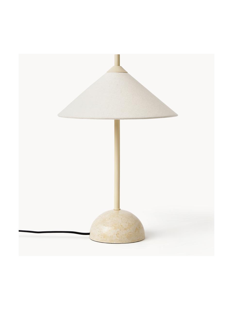 Lámpara de mesa de mármol Desto, Pantalla: lino (100 % poliéster), Estructura: metal recubierto, Cable: cubierto en tela, Blanco crema, mármol beige, Ø 31 x Al 48 cm