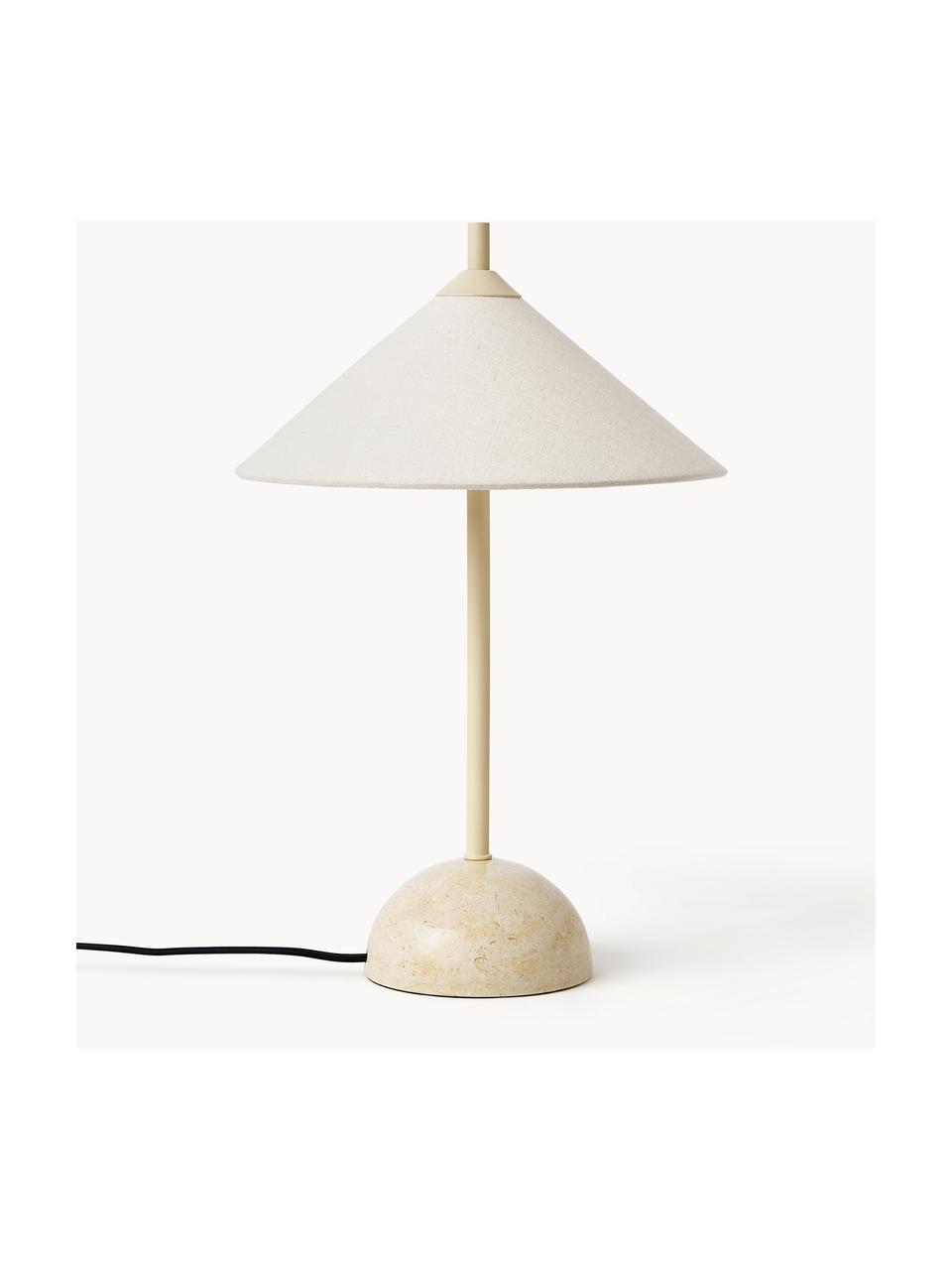 Tafellamp Vica met marmeren voet, Lampenkap: linnen (100% polyester), Lampvoet: keramiek, Crèmewit, beige, gemarmerd, Ø 31 x H 48 cm