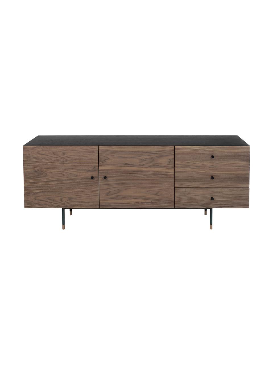 Dressoir Youth met eikenhoutfineer, Frame: MDF met eikenhoutfineer, Poten: gepoedercoat metaal, waln, Walnoothout, 180 x 70 cm